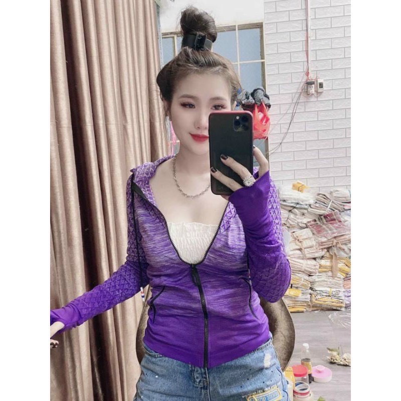 Áo khoác nữ thun dệt kim cao cấp hàng quảng châu xịn xò khoác gym navy