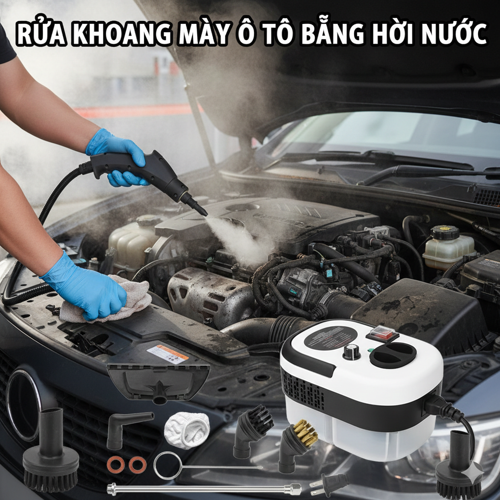 Máy Làm Sạch Hơi Nước Cao Cấp – Rửa Khoang Máy Ô Tô, Kính, Bếp, Nội Thất Siêu Sạch