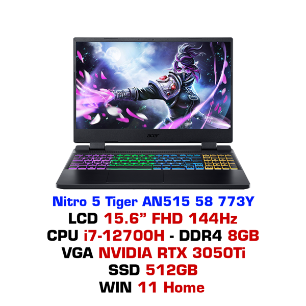 Laptop Acer Nitro Gaming AN515-58-773Y i7 12700H/8GB/512GB/15.6"FHD/3050Ti 4GB/Win11 Hàng Chính Hãng