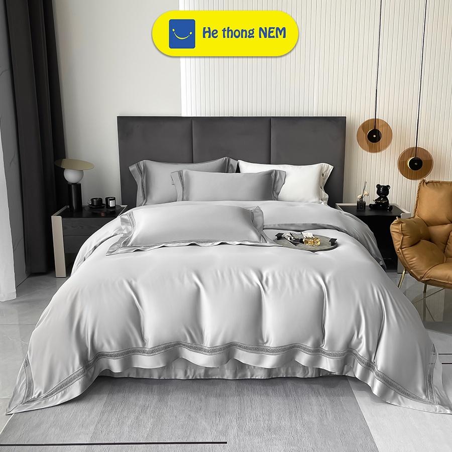 Bộ Ga Trải Giường Lụa Tencel Cao Cấp SERENA Chính Hãng Bộ Chăn Ga Gối Đệm Nệm 5 Món Ra Giường Tencel Lụa