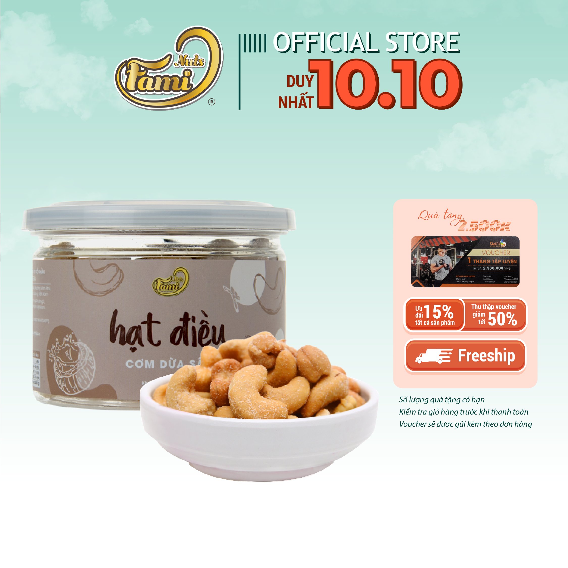 Hạt Điều Tẩm Vị Cơm Dừa Sấy, Hạt Điều Cơm Dừa Sấy, Hạt Điều Rang Sấy Vị Cơm Dừa, Hạt Điều Acồ Size A++, Hạt Điều Xuất Khẩu - Hũ Nắp Nhôm 120g - Thương Hiệu FAMINUTS