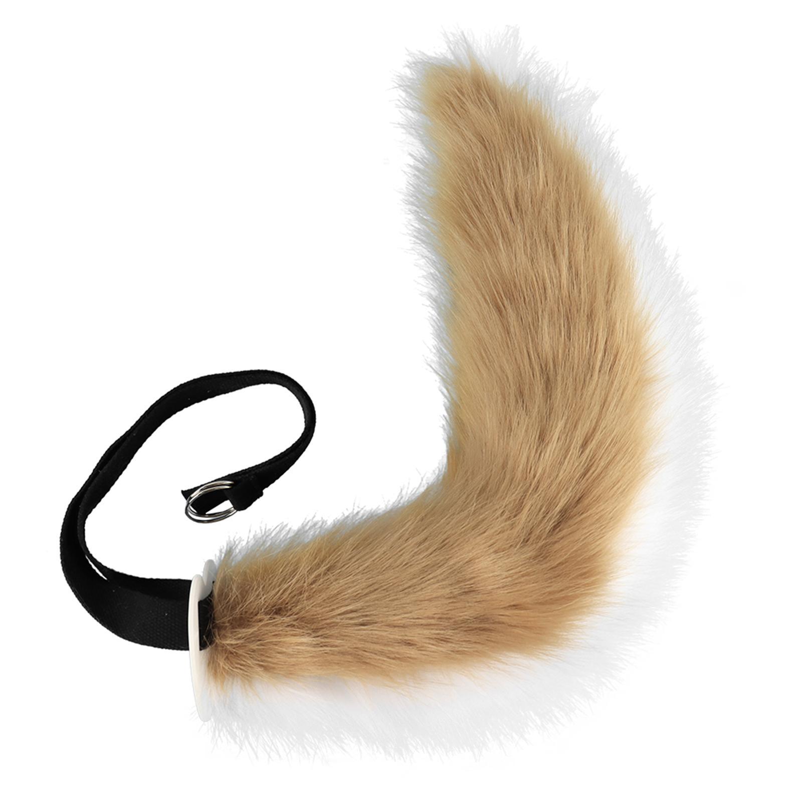 Ears and Long Tail Set Hair Hoop Cosplay Cat Ear Plush Wolf Ears Handmade Headdress Headwear for Performance Christmas Prom Party Adults