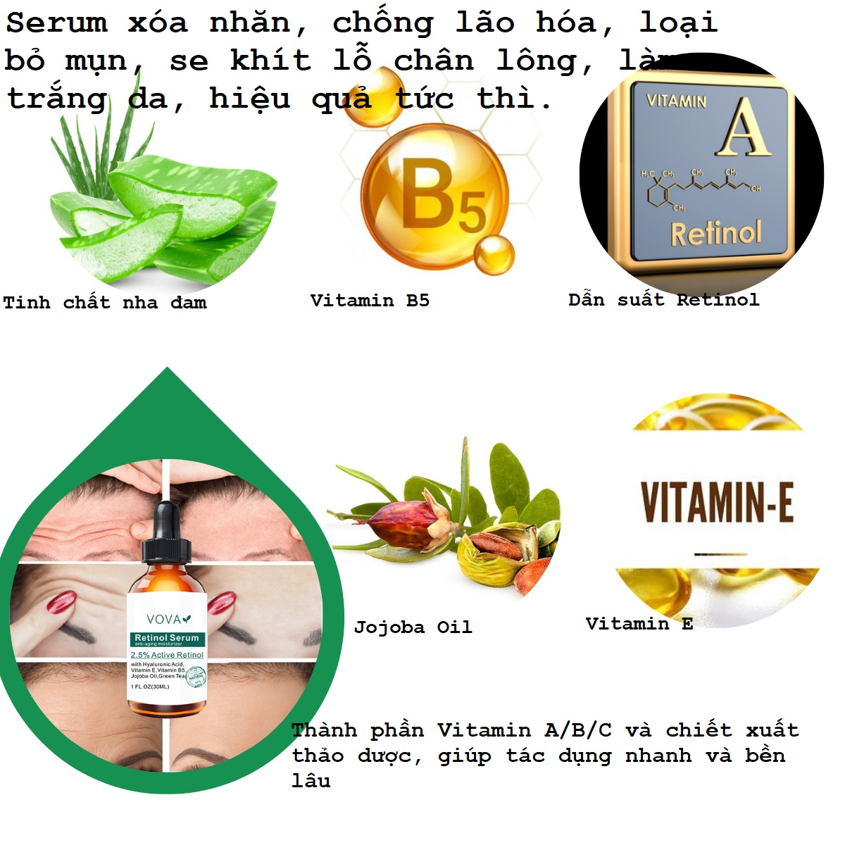 Serum xóa chân chim, nếp nhăn, quầng thâm, bọng mắt, thành phần Vitamin và thảo dược tự nhiên