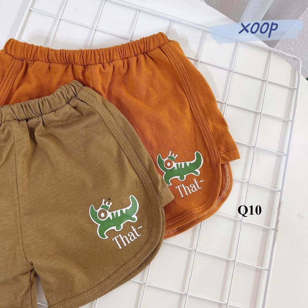 Sét 5 quần cộc cotton vân gỗ in hình khủng long cho bé trai ( 9-19kg) Q10