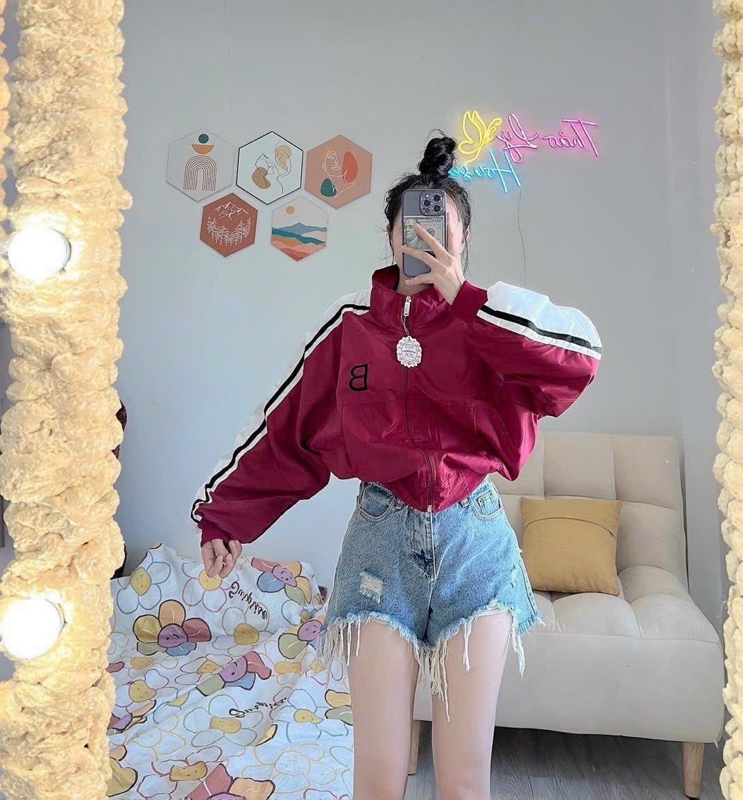[FREESHIP] Áo Khoác Dù Nữ Có 2 Lớp Phối Dáng Form Rộng Hình Áo Thêu Logo Cực Đẹp HTM FASHION - Trắng