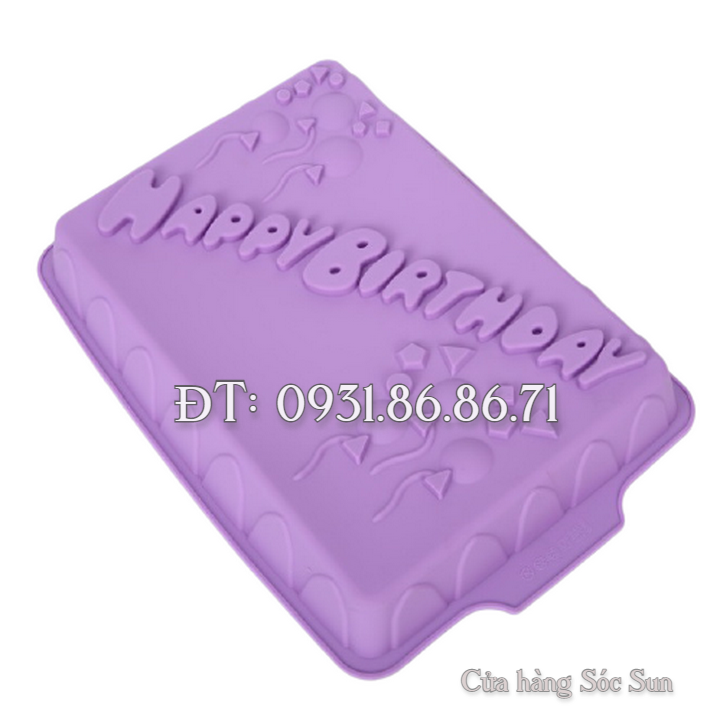 Khuôn silicon sinh nhật hình chữ nhật Happy Birthday loại 34 cm - Mã số 1132