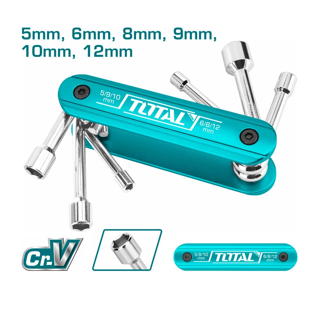 Bộ 6 chìa vặn ốc lục giác tiện dụng 5-12mm TOTAL THFND061 - đầu lục giác, dễ dàng gấp gọn bỏ túi, chất liệu thép CR-V