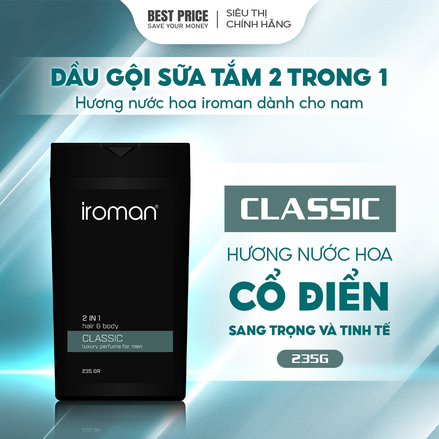 Combo 3 chai tắm gội 2in1 Iroman hương nước hoa cho nam thơm lâu ngăn giàu giảm rụng 705G