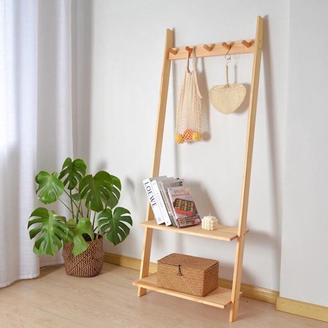 Thang gỗ dựa tường treo quần áo, phụ kiện chụp hình, Kệ treo đồ decor shop