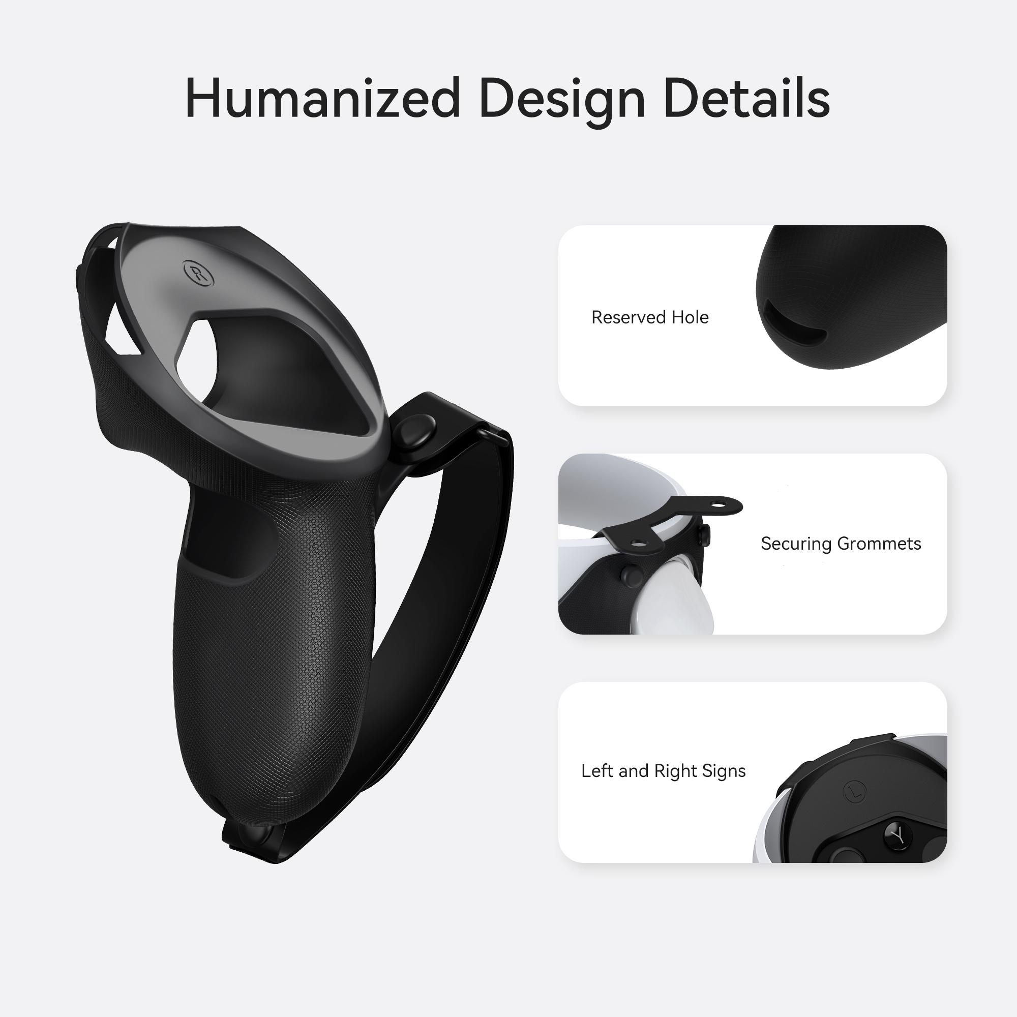 Kiwi Design Grip Cover cho Oculus Quest 2 Phụ kiện Touch Bộ điều khiển Tay cầm tay cầm chống ném với dây đeo tay có thể điều chỉnh: Đen