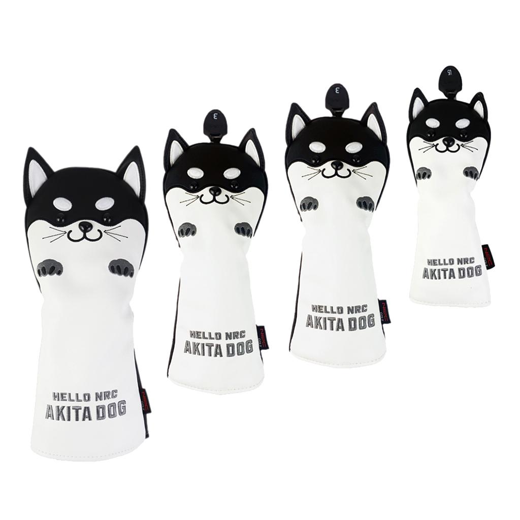 4x Golf Wood Head Covers No. 1 3 5 UT Driver Headcover Cute AKITA Dog Club Cover