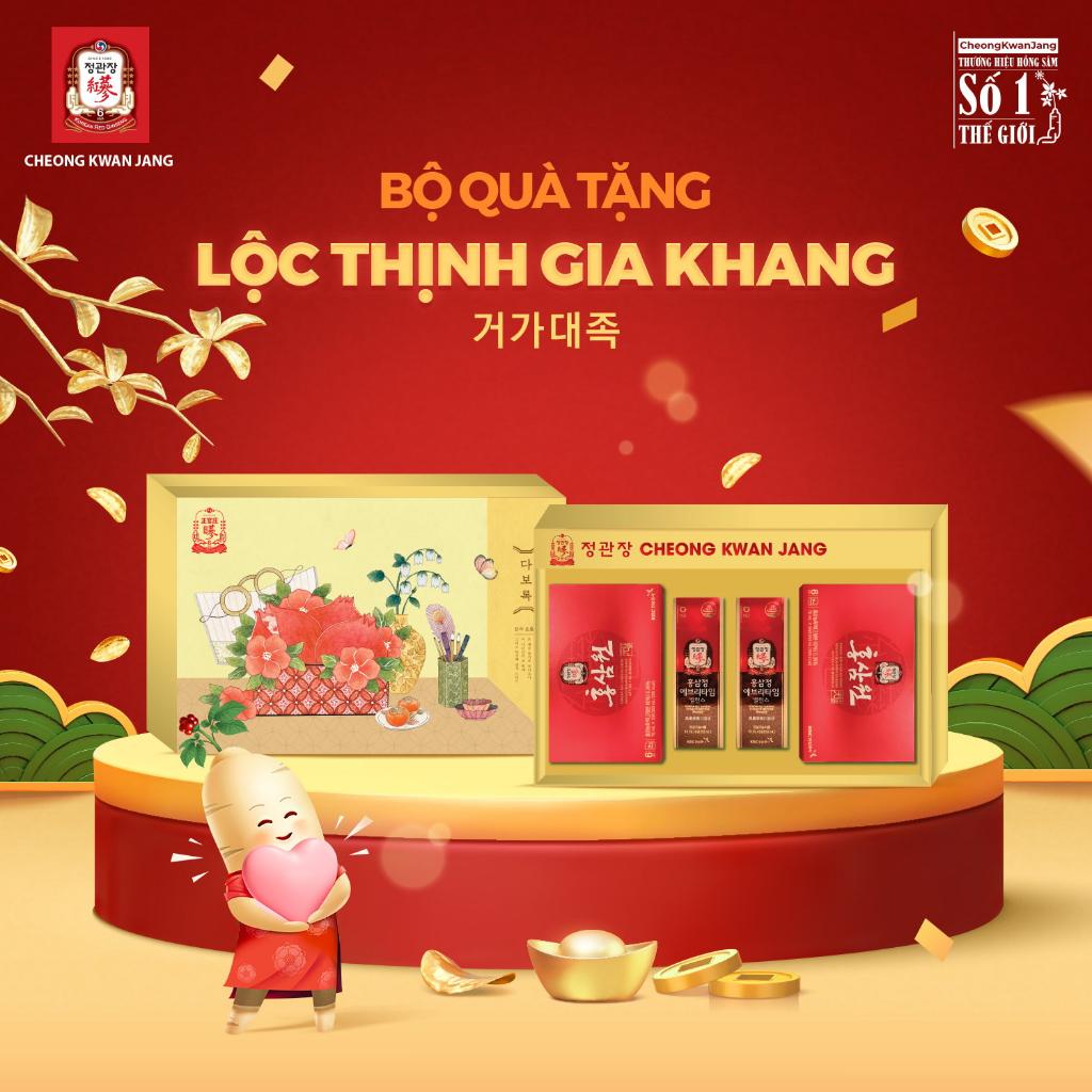 Bộ Quà Tặng Hồng Sâm Cao Cấp KGC-Cheong Kwan Jang "LỘC THỊNH GIA KHANG" Bồi Bổ Sức Khỏe Dùng Làm Quà Biếu Trung Thu, Quà Tặng Đối Tác từ Hàn Quốc