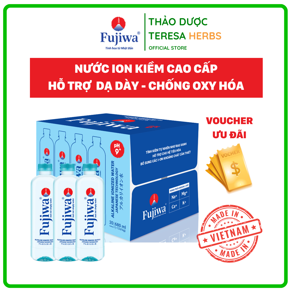 Nước Uống Ion Kiềm Cao Cấp Công nghệ Nhật Bản – Fujiwa Bổ Sung Vi Khoáng Và Tốt Cho Sức Khoẻ – Chai ion Fujiwa 680ml 20 chaithùng