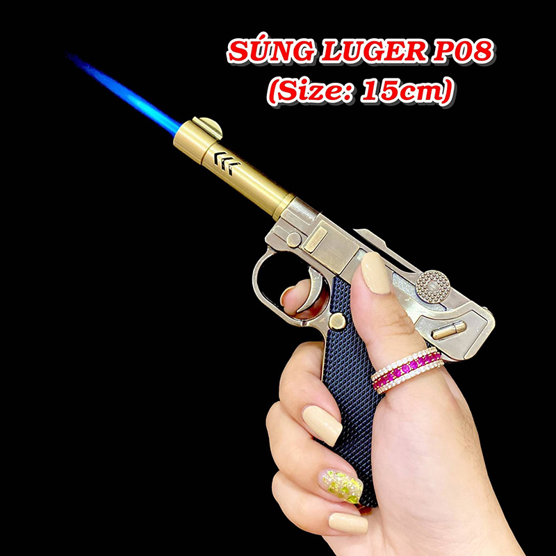 Bật lửa hột quẹt khè hình súng dài LUGER 663 lửa kim size 15cm- xài gas