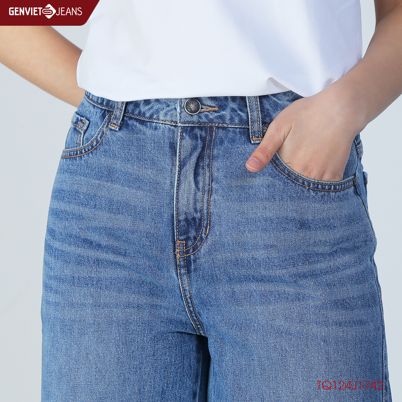 Quần Dài Lửng Jeans Nữ Ống Suông TQ124J1742 GENVIET