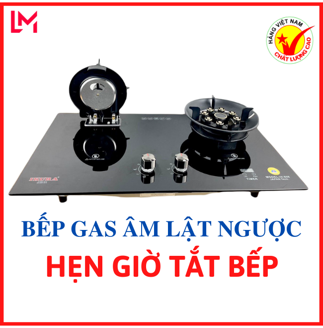 Bếp ga âm lật hẹn giờ tắt bếp IKURA IV-808 - có kiềng chắn gió tiết kiệm gas và kiềng phụ bằng gang có thể tháo rời - Hàng Chính Hãng