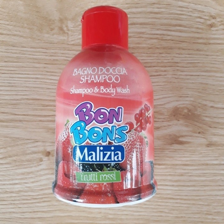 Sữa tắm gội trẻ em Malizia Bon Bons Frutti Rossi trái cây đỏ 500ml + Móc khóa