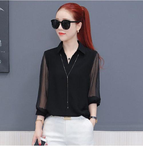 Áo sơ mi công sở cổ đức tay voan - A01
