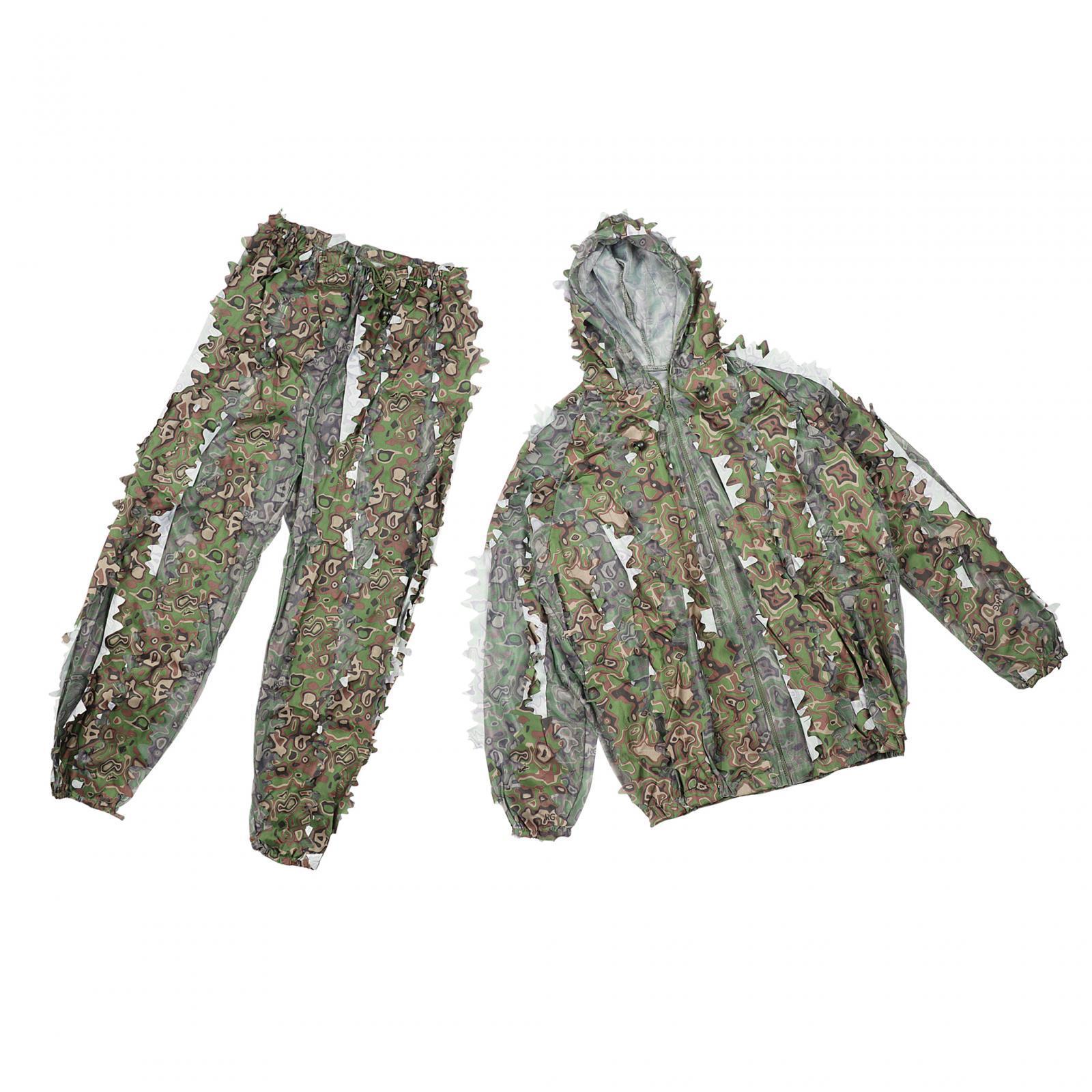 3D Leaves Ghillie Suit Set Woodland Hunting Jacket Pant Forest Adventure Clothes Summer Clothing Camouflage for Farming Hiking Jungle Adults