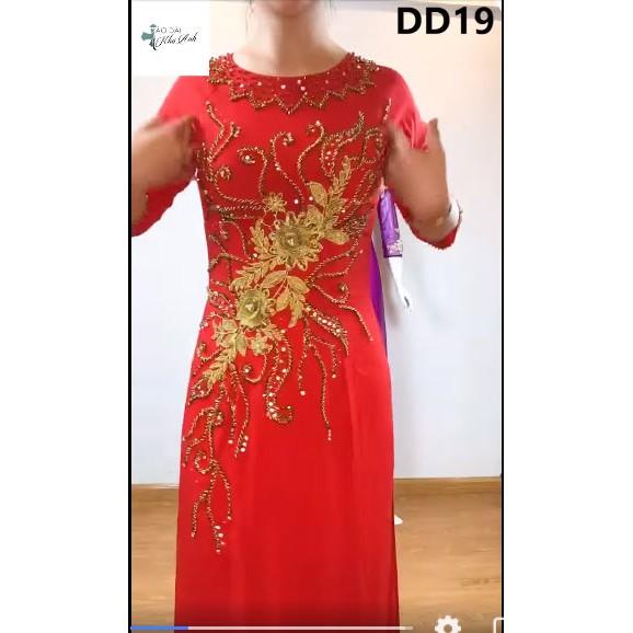 Áo dài truyền thống đính pha lê đỏ 2 tà - mặc đi lễ hội, sự kiện - Áo dài Nhã Anh - DD19