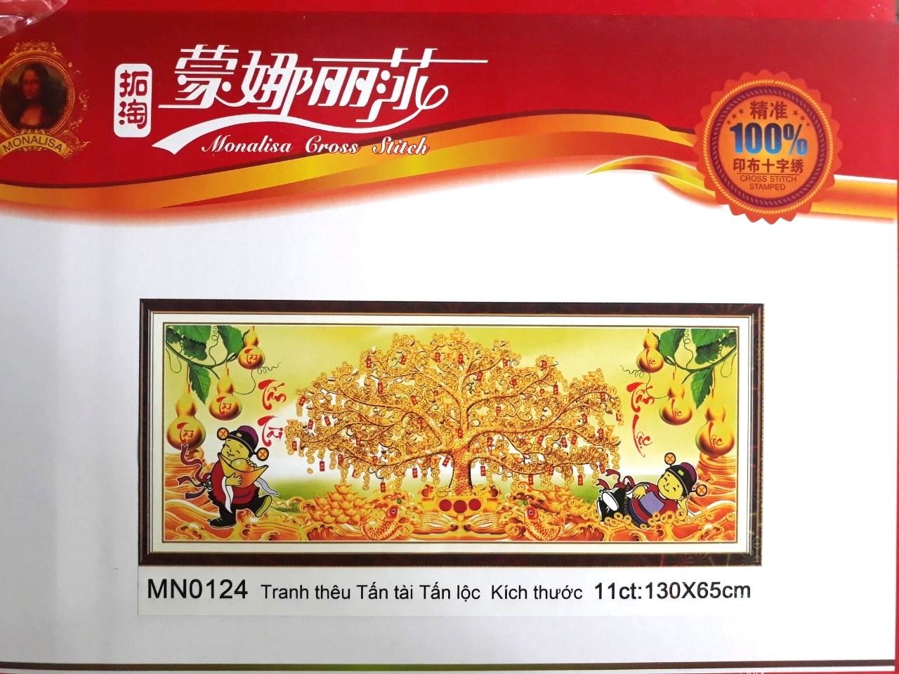 Tranh thêu chữ thập cây tiền vàng tấn tài tấn lộc MN0124 - 130 x 65 cm - chưa thêu