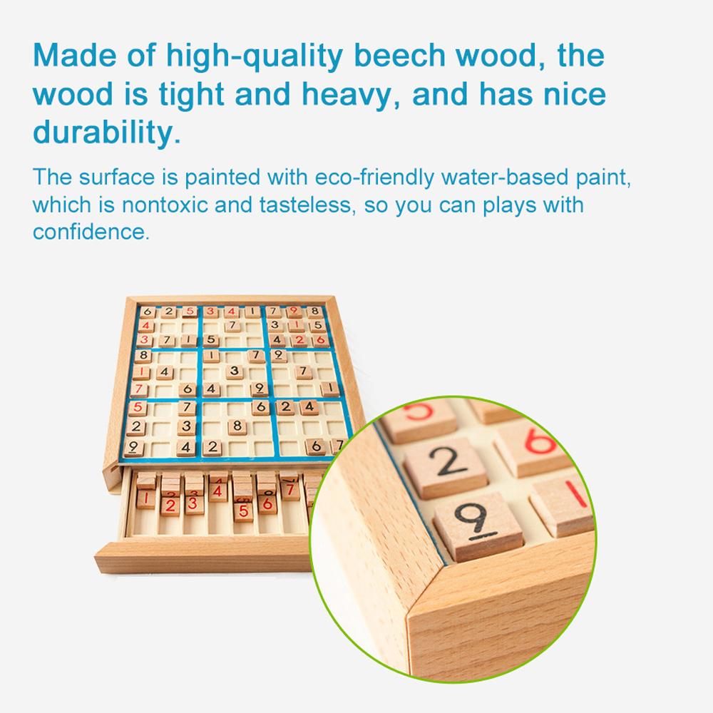 Wooden Sudoku Board Game with Drawer 81-Grid Chessboard Educational Puzzle Toys Train Logical Thinking Ability