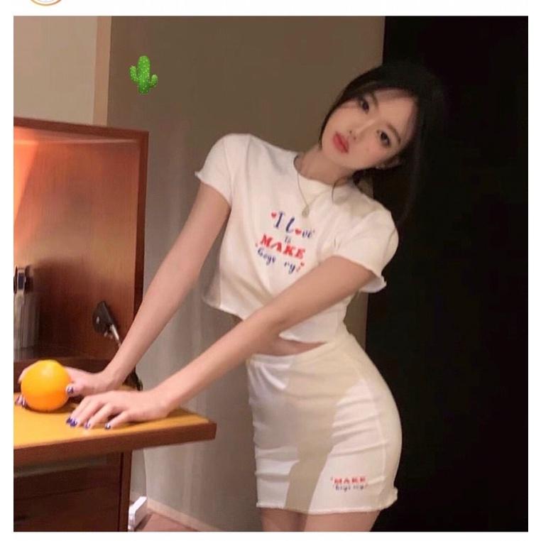 Set áo croptop kèm chân váy chất thun borip siêu đẹp-P