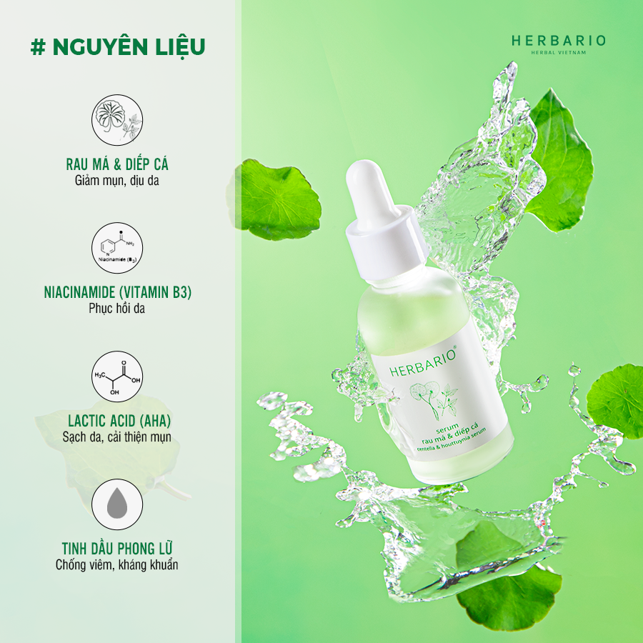 Serum rau má & diếp cá Herbario 30ml sạch mụn thuần chay