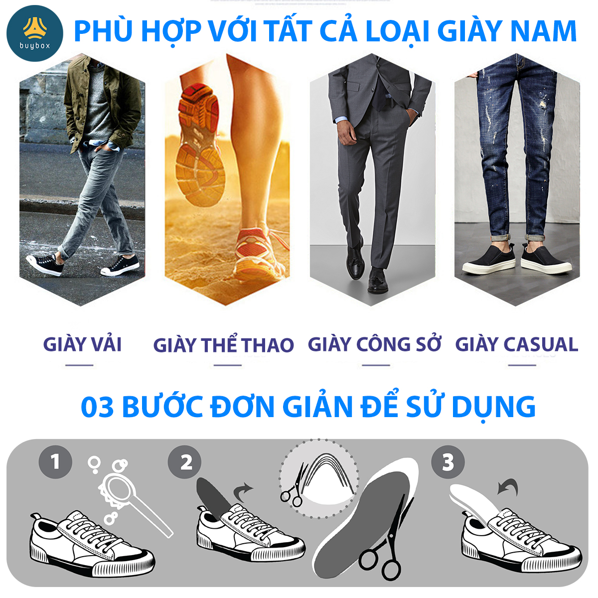 Bộ 3 mẫu lót giày thể thao, đêm êm bàn chân khi vận động, dùng để thay thế lót cũ - Buybox - BBPK26_BBPK128_BBPK155