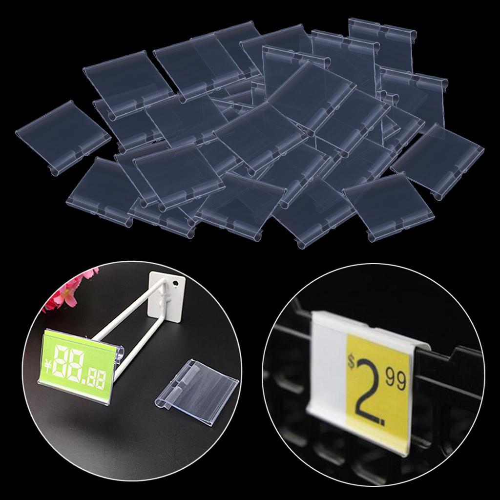 2x Pack of 50 Transparent Plastic Merchandise Shelf Price Tag Label Holder for Shops Warehouse Reusable