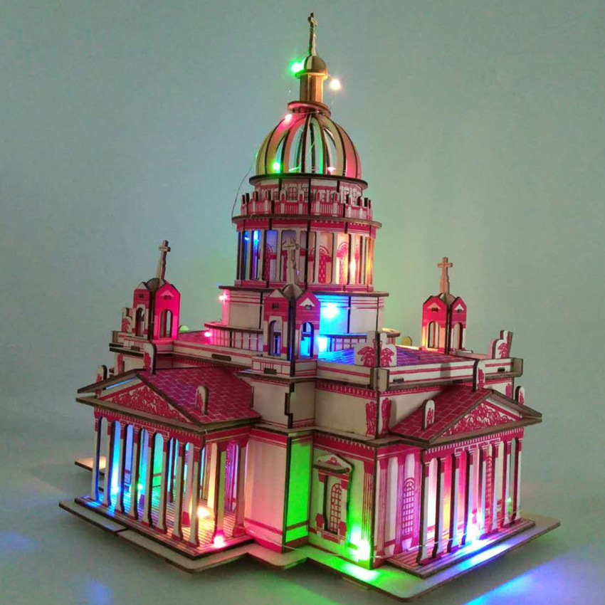 Đồ chơi lắp ráp gỗ 3D Mô hình Nhà thờ Christian Cathedral Laser Kèm đèn LED