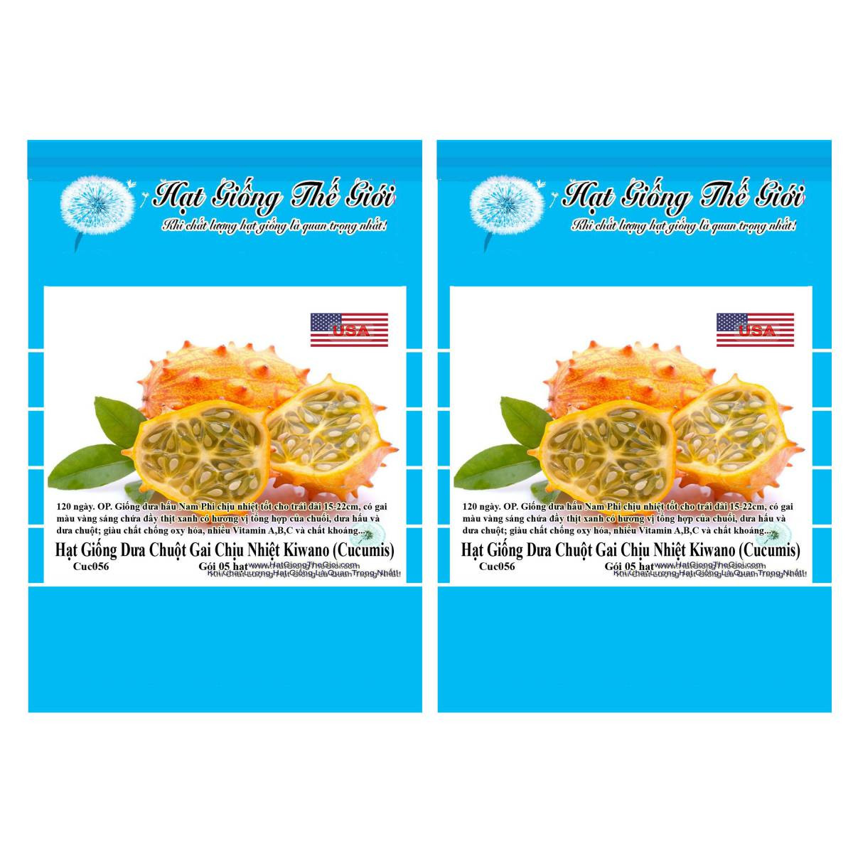 Bộ 2 Gói Hạt Giống Dưa Chuột Gai Chịu Nhiệt Kiwano (Cucumis metuliferus) 5h
