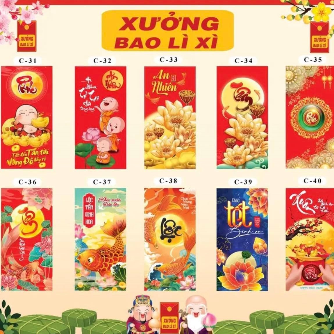 Set 10 Bao Lì Xì 2023 - Chibi 3D &amp; Truyền Thống