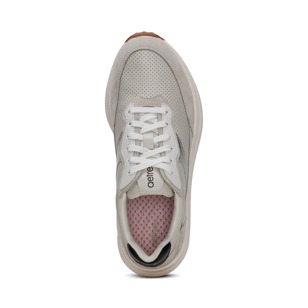 Giày thể thao sức khoẻ nữ Aetrex Emily Chalk - Sneaker da đế mềm, chống đau chân