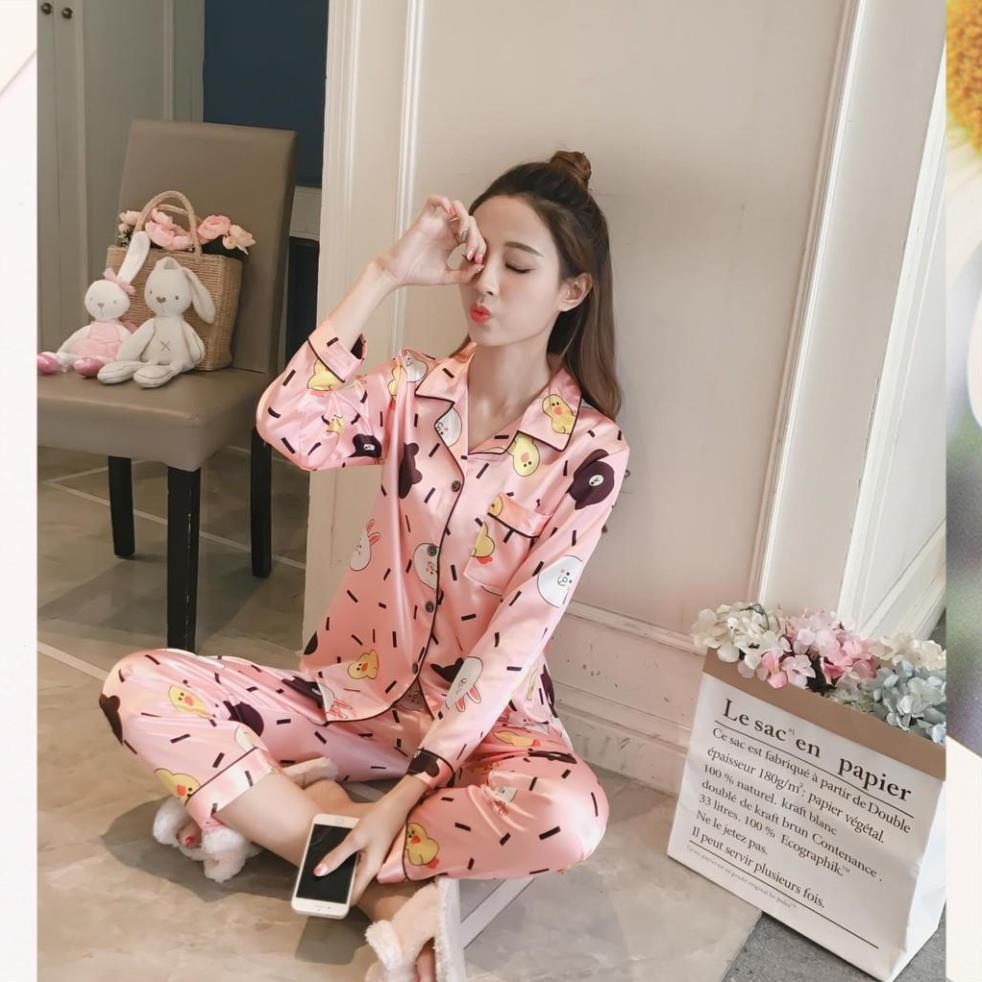 Đồ bộ Pijama lụa áo dài tay, quần dài - Đồ Mặc Nhà Nữ Cao Cấp Hàng Loại 1 Mềm Mại B57