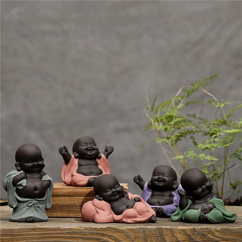 Buddha statues monk color sand ceramic home club geomantic decoration Purple Sand Figurines Tea Pet