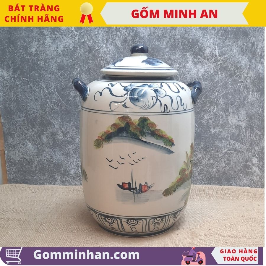 Hũ Đựng Gạo Chum Đựng Gạo Tài Lộc Gốm Bát Tràng dung tích 30l, đựng 25kg gạo- Gốm Minh An