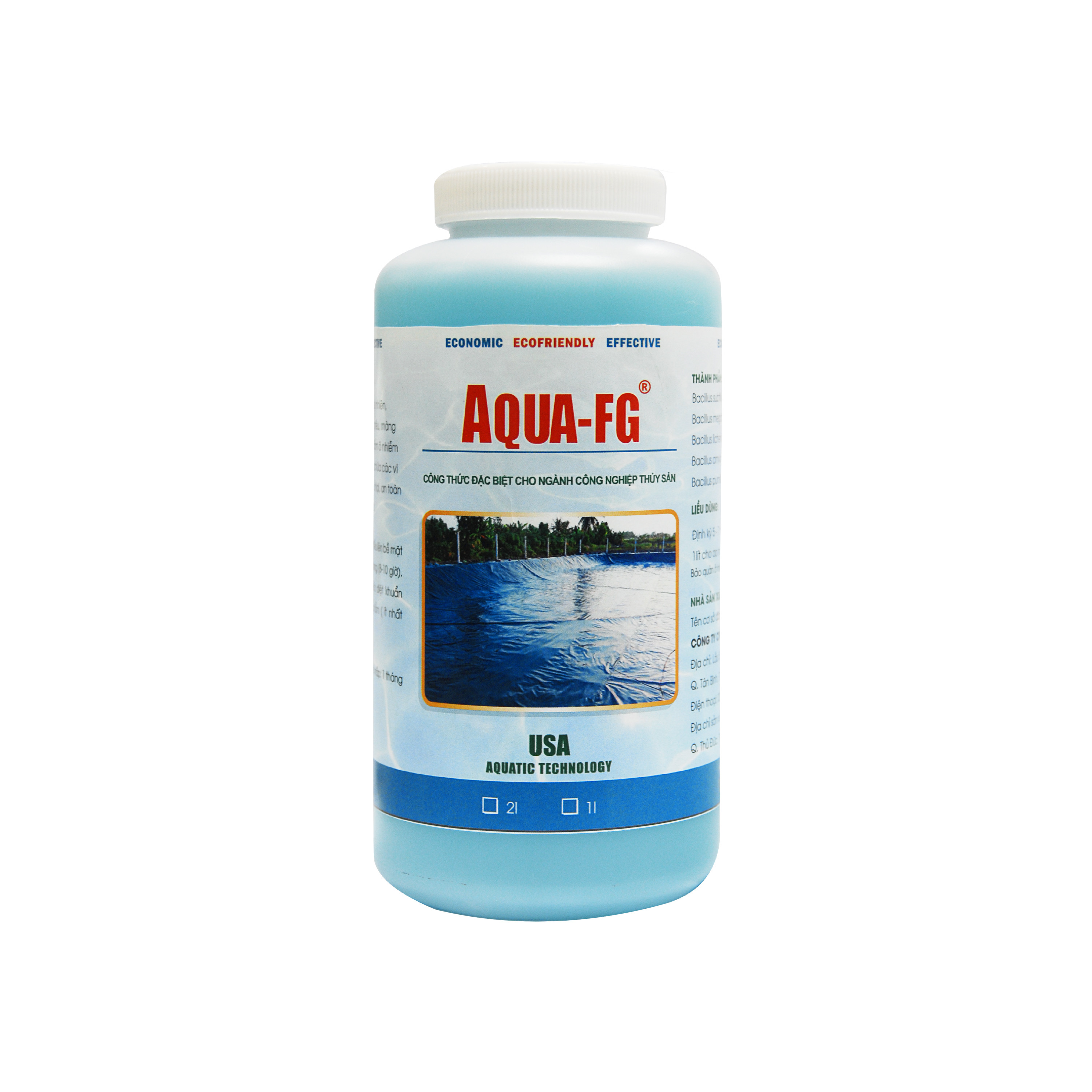 AQUA FG Vi sinh tẩy nhớt bạt, tẩy rong rêu, màng chất béo ao nuôi tôm - Chai 1 lít