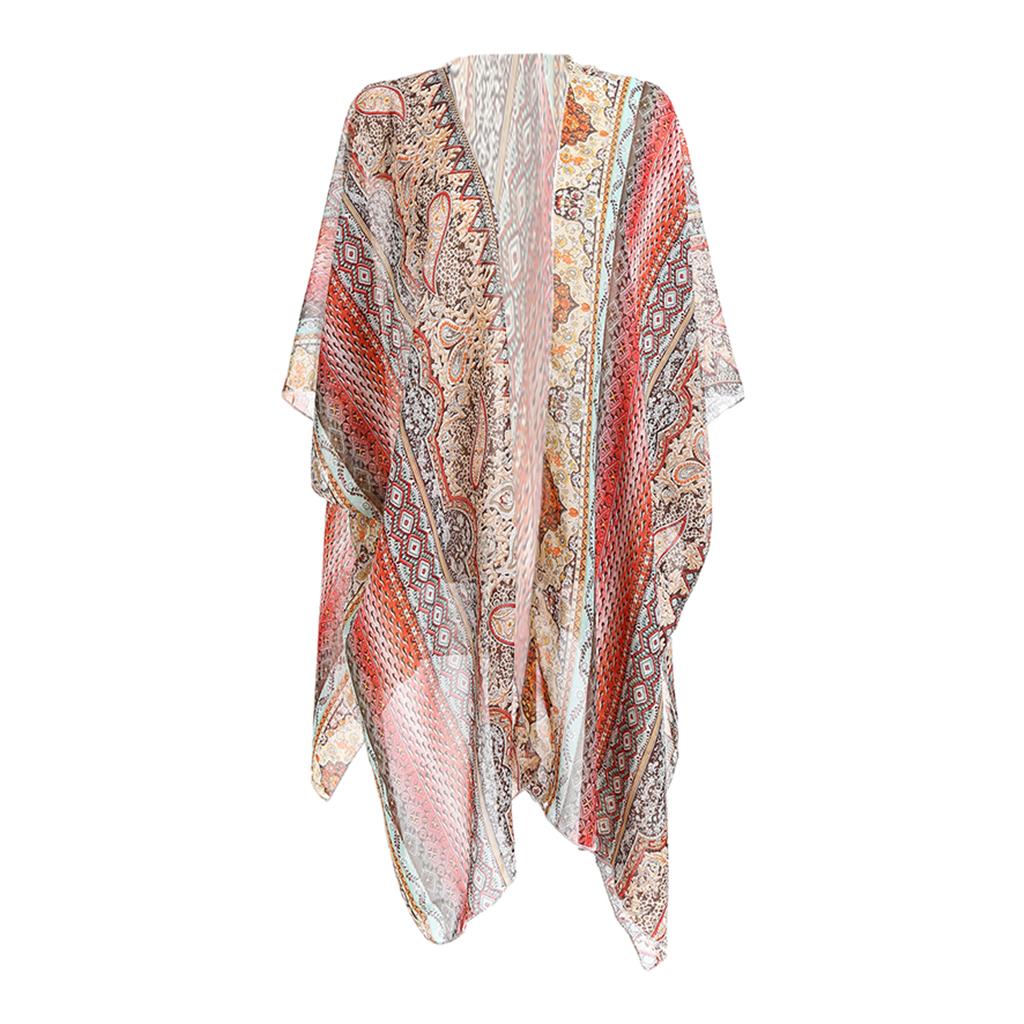 Women's Summer Long Flowy Kimono Cardigans Boho Chiffon Floral Beach Cover Up Tops