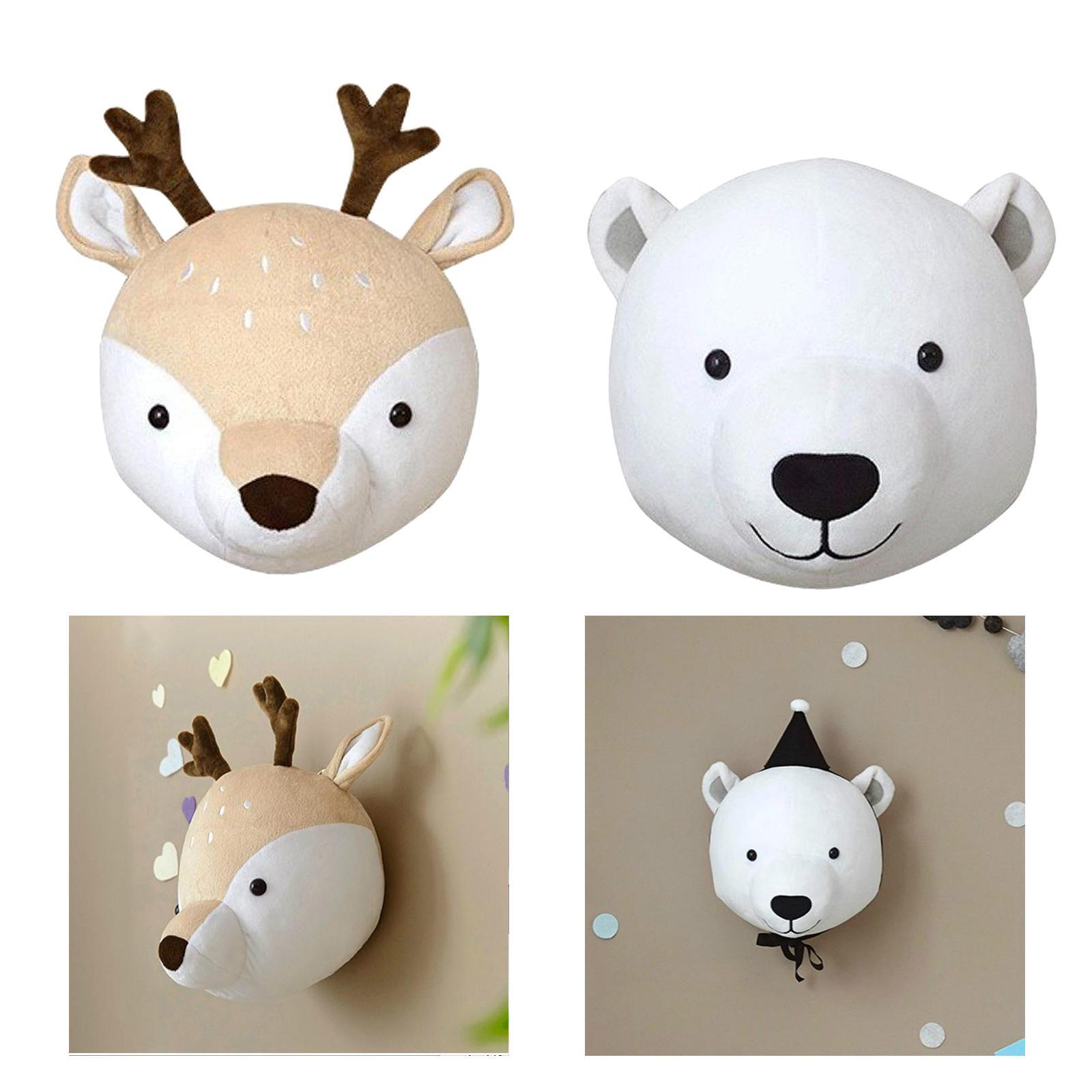 2x Wall Decor Animal Head Wall Ornaments Wall Hanging Mount for Kids Room