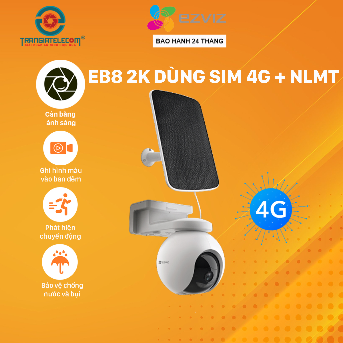 Camera Ezviz EB8 2K Dùng Sim 4G Kèm Pin Năng Lượng Mặt Trời - Hàng chính hãng