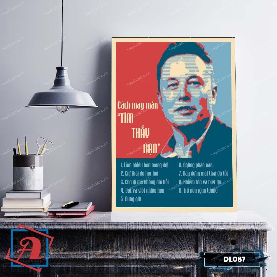 Tranh động lực trang trí văn phòng làm việc - 9 Cách may mắn tìm thấy bạn - Elon Musk - DL087