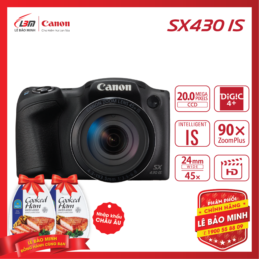 Máy ảnh Canon PowerShot SX430 IS - Hàng Chính Hãng Lê Bảo Minh + KM 1 hộp thịt Nhập Khẩu Chopped Ham 325gram - Tặng kèm 1 hộp thịt Chopped Ham