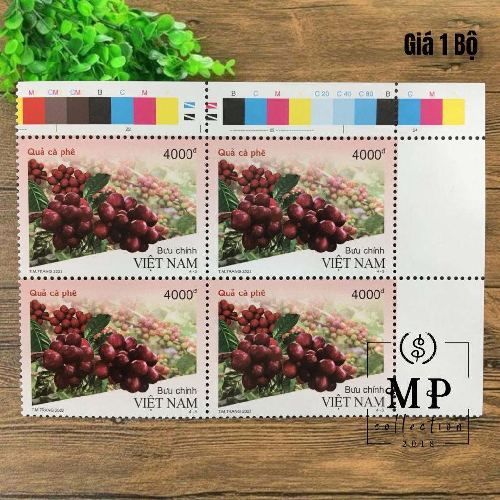 Bộ tem hoa hạt quả và cây cà phê 4 tem.