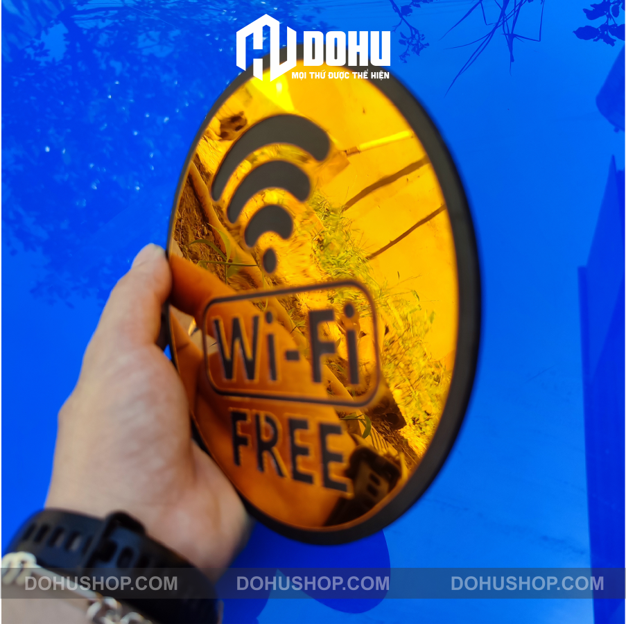Bảng Gương Vàng Free Wifi DOHU23 Trang Trí Quá Cafe, Nhà Hàng, Khách Sạn - Sang trọng, hiện đại