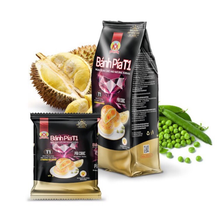 550g Bánh pía T1 đậu xanh SẦU RIÊNG thượng hạng MỸ NGỌC 8 trứng muối 