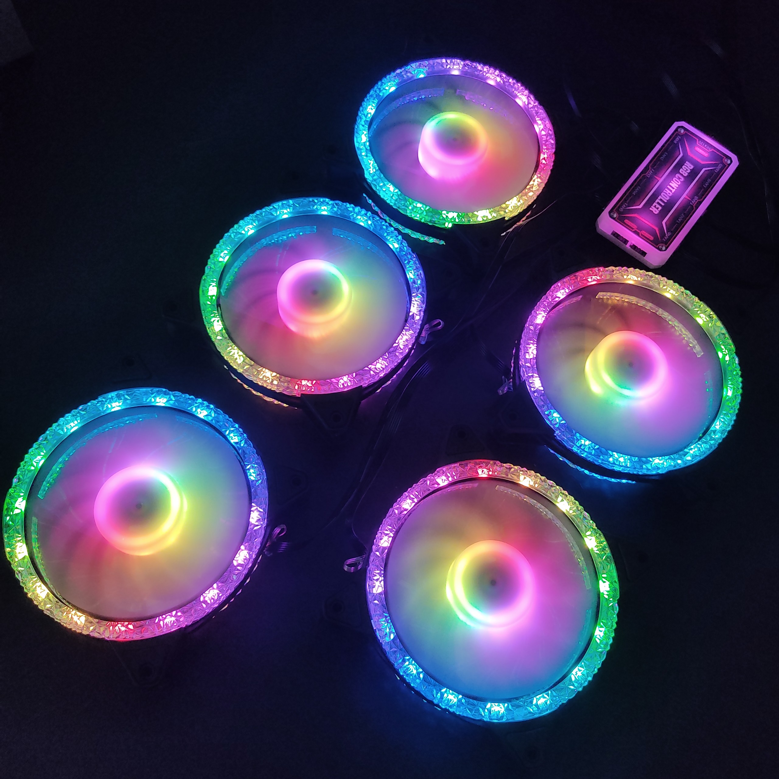 5 Quạt Tản Nhiệt, Fan Case KNC Diamond V2 Led RGB Dual Ring, kèm theo bộ Hub RGB điều khiển màu từ xa