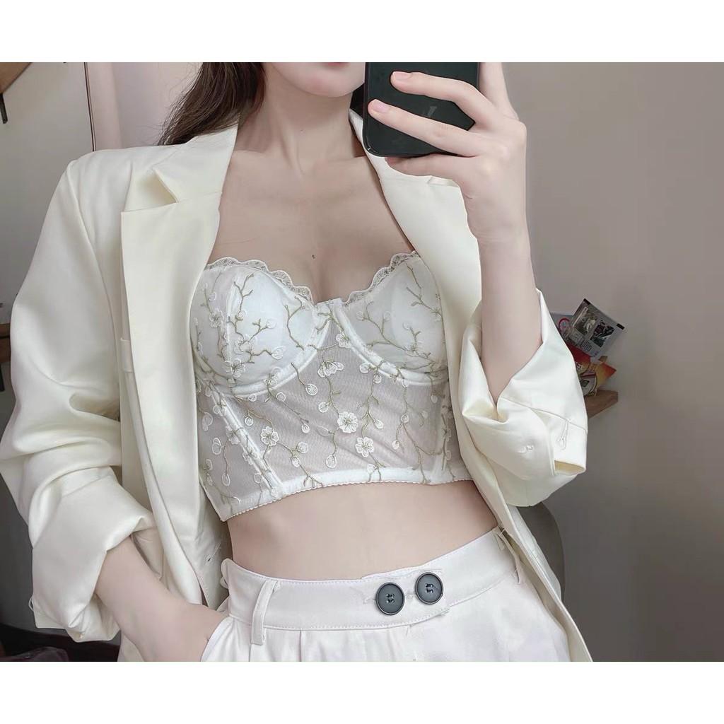Corset Vintage Thêu Hoa Dáng Bra Cổ Điển Đệm Mỏng Có Gọng Sexy An Hy Bra