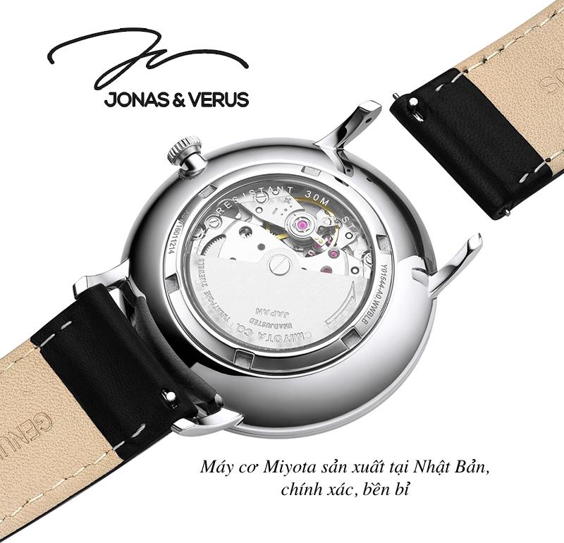 Đồng hồ đeo tay Nam hiệu JONAS & VERUS Y01544-A0.WWBLB, Máy Cơ (Automatic), Kính mo tráng sapphire hạn chế trầy xước, Dây da Italy