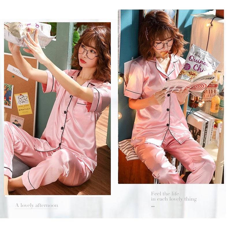 Bộ pijama nữ lụa bận nhà phong cách hàn quốc đơn giản nhiều màu BK05